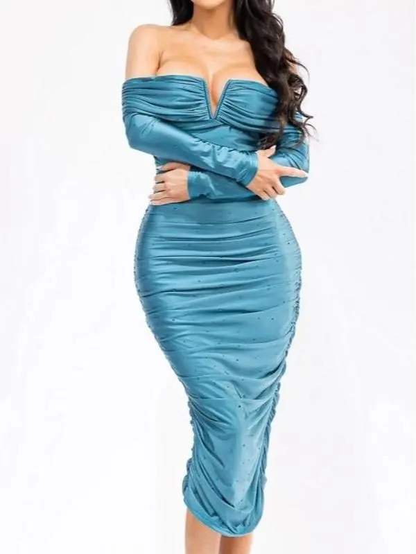 Lia rhinestone dress satin with sleeves
