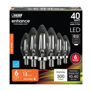 Feit Electric 40 Watt Replacement Soft White 2700K E12 Base B10 Dimmable LED Light Bulb 6 Pack