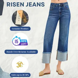 RISEN Full Size Mid Rise Crop Wide Wide Cuffed Jeans Plus Size