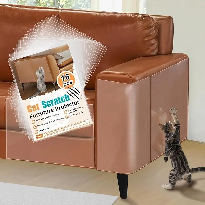 Leather Sofa Protector for Cats - Reusable Anti-Scratch Furniture Guard, Easy to Remove Couch Cover, No Pins or Adhesives, 16-Piece Set for Pet Owners dog cat