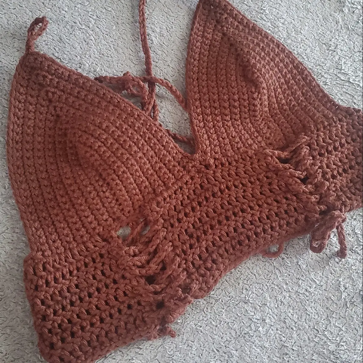 Crochet Brown Lace Up Top