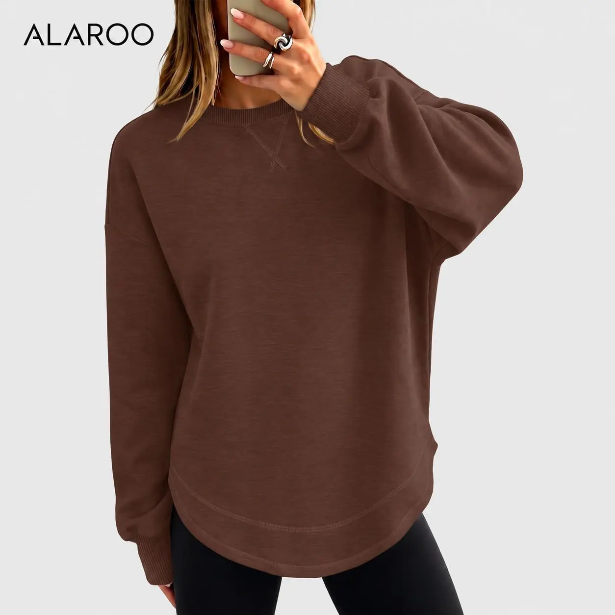 Alaroo Womens Crew Neck Sweatshirts Oversized Pullover Comfort Soft Fleece Fall Outfits Tops
