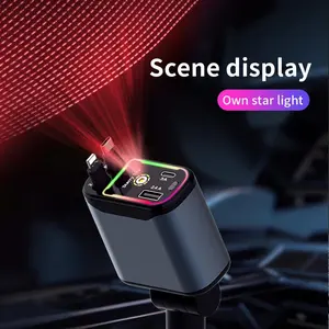 4 in 1 Car Charger with Starry Sky SpotlightRetractable Car Charger with Charging Cable & 2Charging Ports, Universal Car Charger