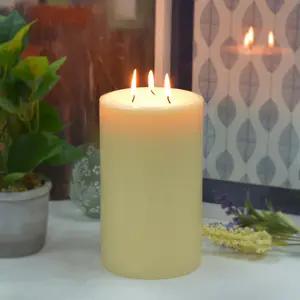 212 MAIN Cotton Pillar Candle, Ivory Paraffin Wax Hand-Poured 5x8 in., Smoke-Free Long-Burn Traditional Room Decor Centerpiece for Camping & Hiking Lights