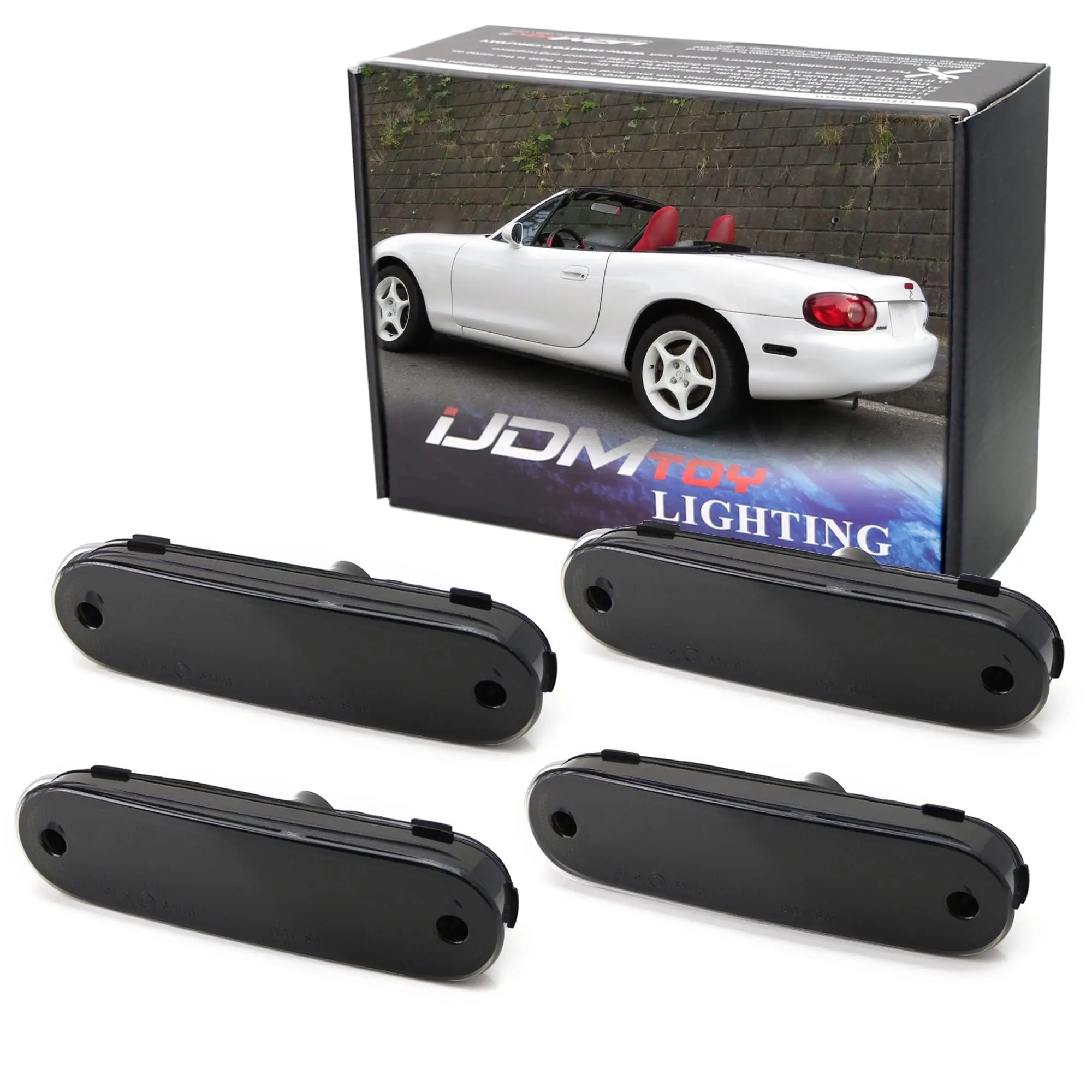 iJDMTOY JDM Smoked Lens Front/Rear Side Marker Light Housingw/ Wiring Harness For 1990-2005 Mazda Miata MX-5 NA NB