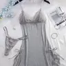 Women's Solid Color Lace Trim Sleeveless & Thong Sexy Sleepwear Two-Piece Set, Soft Comfortable Nighty Dress & Panty Set, Women's Sleepwear for All Seasons, Nightwear Loungewear, Loungewear, Womenswear, Elegant Sleep Dress