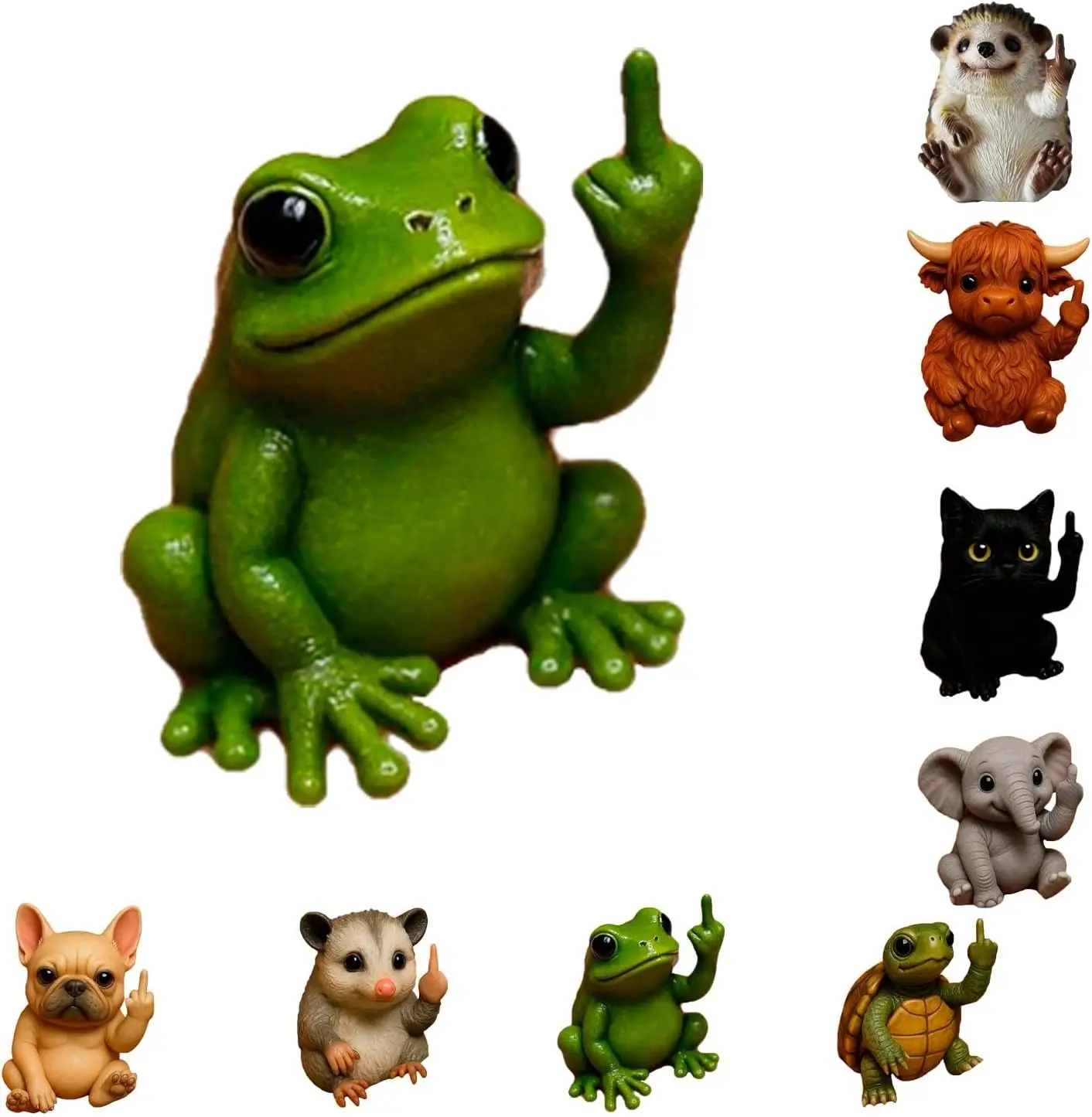 Funny Frog Middle Finger Mini Statue - Home Office Desk Decor Sculpture, Unique Gift for Figurine Collectors