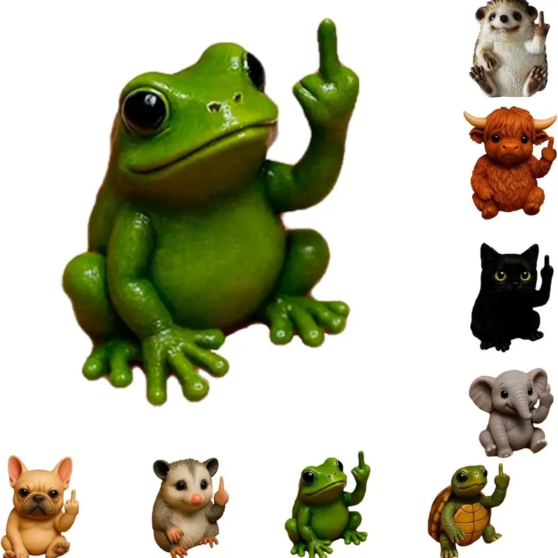 Funny Frog Middle Finger Mini Statue - Home Office Desk Decor Sculpture, Unique Gift for Figurine Collectors