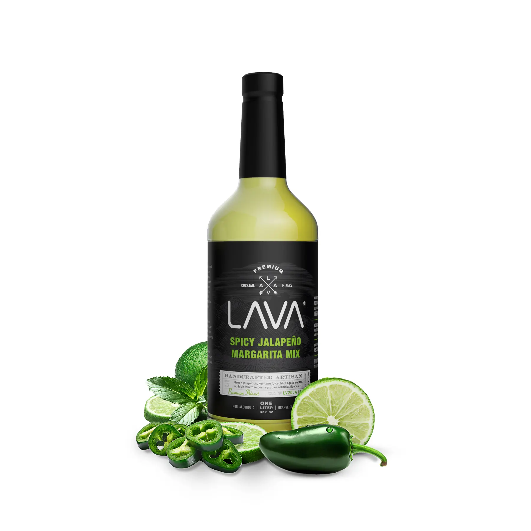 LAVA Premium Spicy Jalapeno Margarita Mix, made with Real Jalapenos, Agave, Key Lime Juice, No Artificial Sweeteners, Lots of Flavor. 1-Liter (33.8oz)