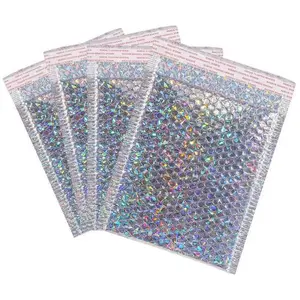 10-50pcs Metal Bubble Envelopes, Padded Envelopes, Holographic Bubble Mailers, Poly Bubble Mailer, Pe Padding, Waterproof Self-Seal Bags, Silver Color, Ideal for Books, Clothes, Cosmetics