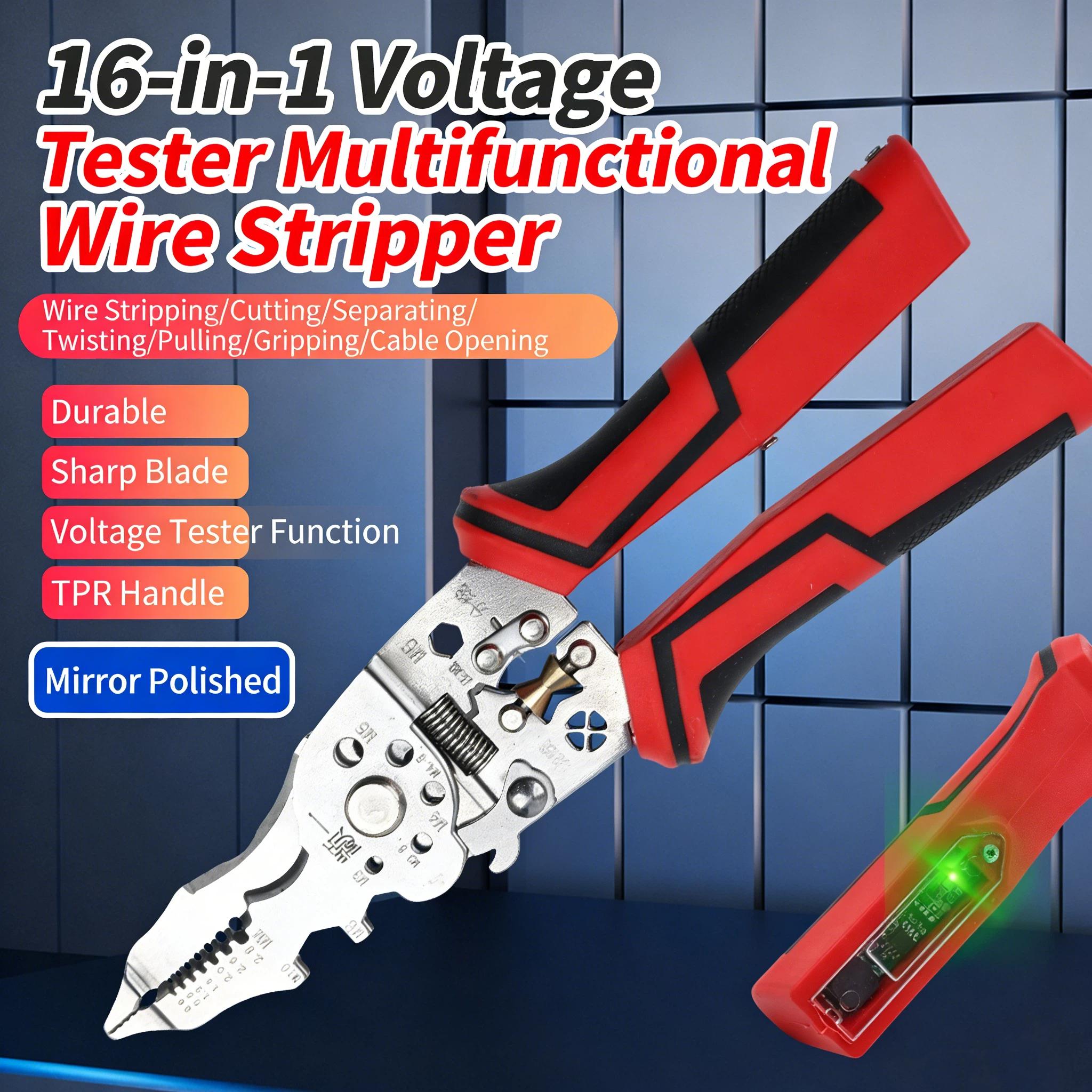 16-in-1 Multi-Function Wire Stripper Pliers with Live Wire Indicator Manual Hand Tool for Cutting Stripping Crimping Twisting & Bending Wires Home Repair Use Compact Portable High-Quality Tools