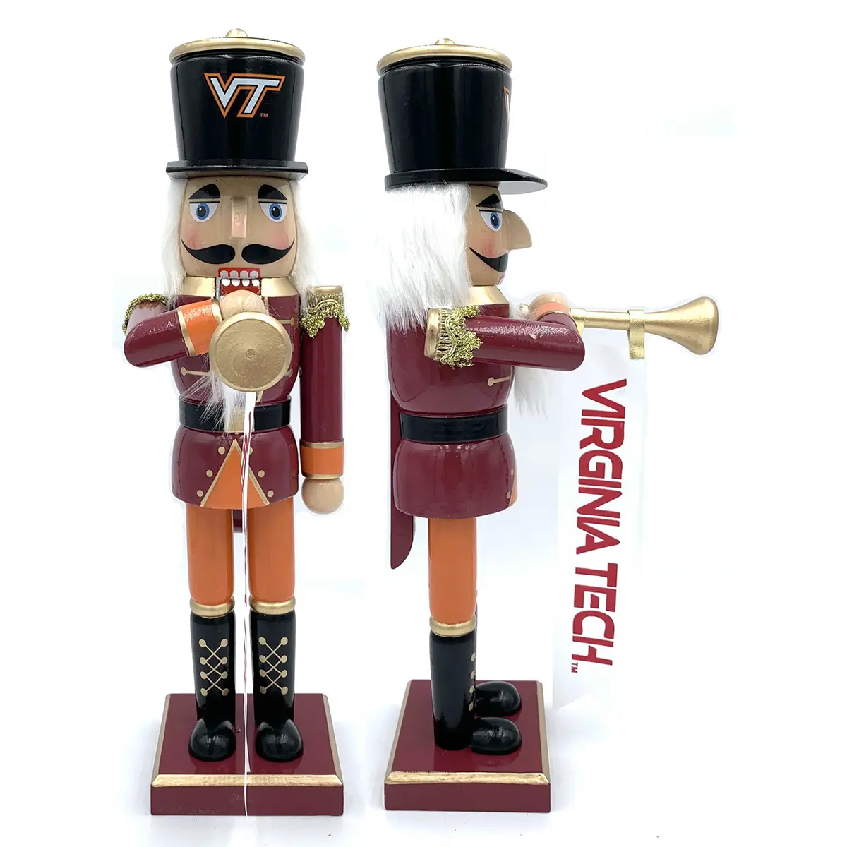 212 MAIN 14 in. Handmade Wooden Santa's Workshop Virginia Bugler Nutcracker Figurine - School Colors, Sparkling Horns, Nutcracker Christmas Decor, Home Decor Ornaments, Collectibles, Holiday
