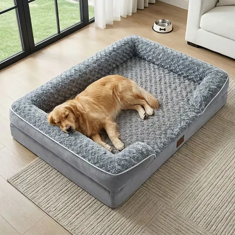 Orthopedic Dog Couch Bed for Large Dogs - Washable with Waterproof Lining, Non-Skid Bottom, Removable Cover & Supportive Comfort, Grey Pet Sleeping Bed