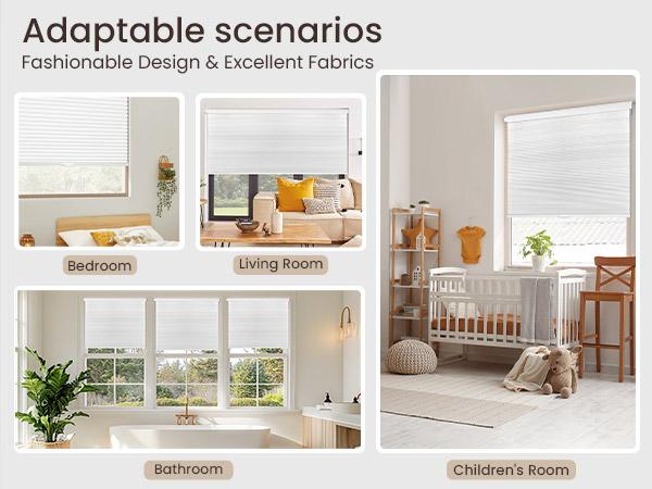 Grandekor No Tools No Drill Cordless Cellular Shades,Honeycomb Blinds for Indoor Windows,UV Protection Privacy Blinds for Home,Door