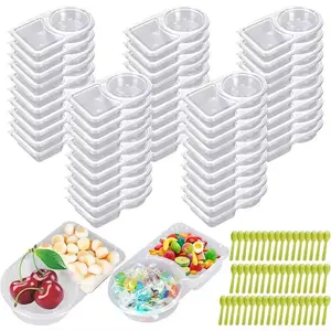 Reusable 2 Compartment Snack & Dip Containers with Lids (20 Pack),  Divided Trays for Lunch, Condiments, Appetizers, Party Food, Meal Prep