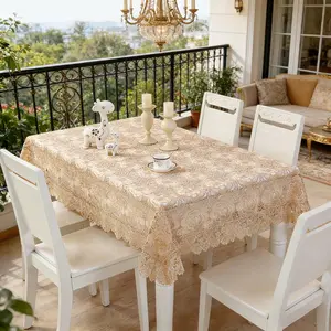 1pc high-end embroidered hollow tablecloth, made of polyester – adds an elegant atmosphere to your home, luxury lace-edged dining table cover, household rectangular table protector, plastic kitchen tablecloth, embroidered-edged tablecloth.