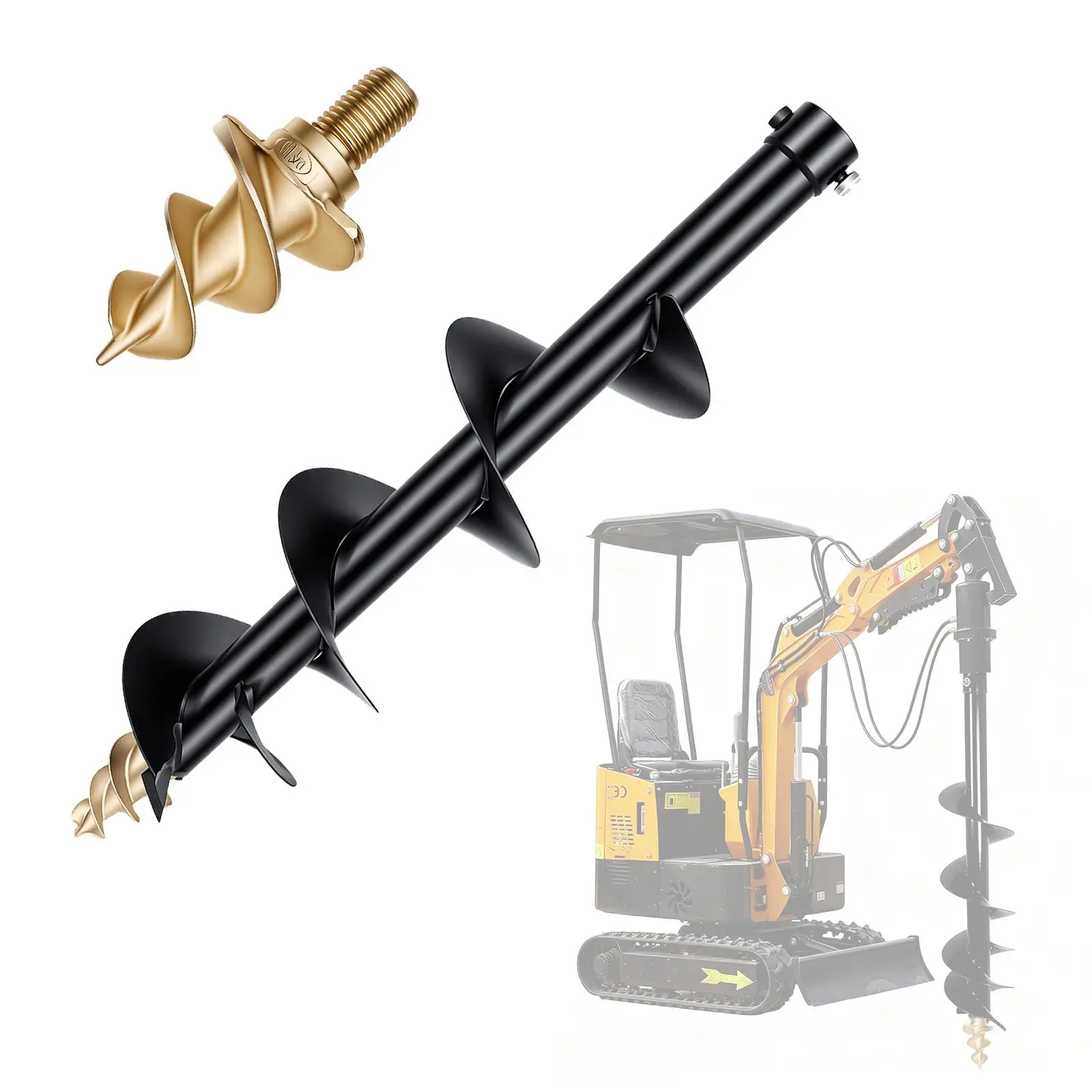 8''/200mm Mini Excavator Auger Drill Rod, Hydraulic Auger Drill Attachment for Mini Excavator, Hydraulic Spiral Drill for Drilling, Tree Planting & Utility Installation, No Disassembly