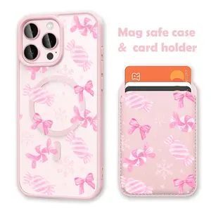 Pink Candies Clear MagSafe Compatible Phone Case & Card Holder Wallet Magnetic Shockproof Cover for iPhone 17 /16 Pro Max Cases Cellphone Smartphone
