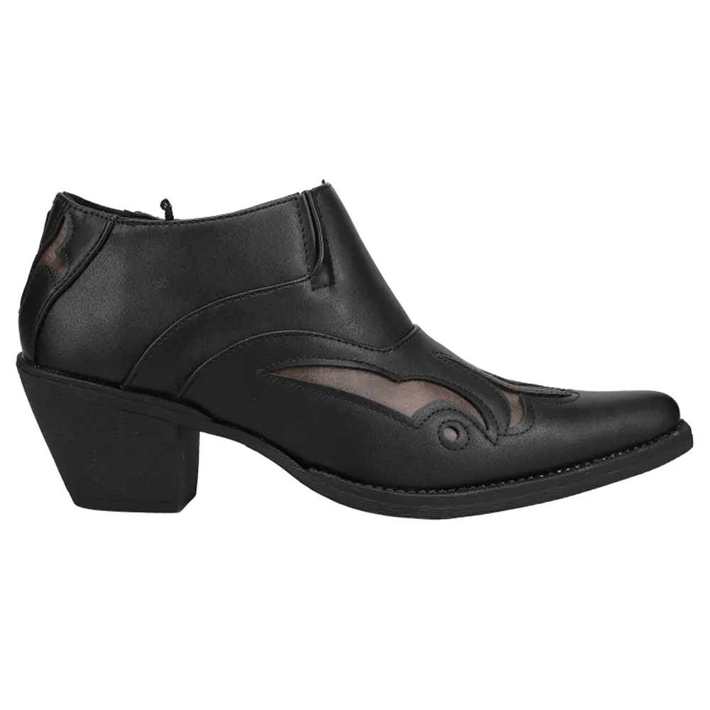ROPER Womens Sarah Tooled-Inlay Pointed Toe  Casual Boots Ankle Mid Heel 2-3" - Black