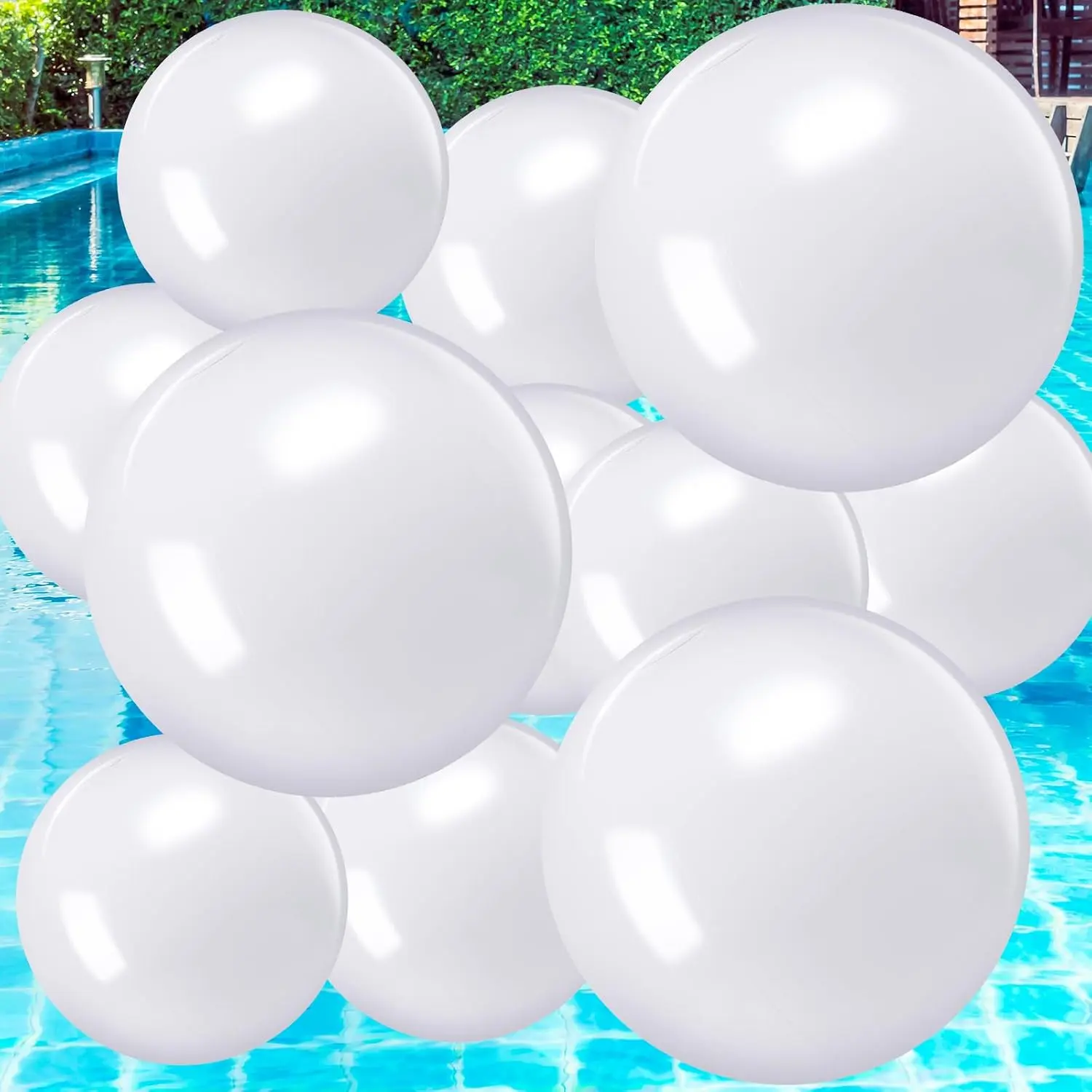 12 Pieces Large Giant Inflatable White Beach Ball Bulk Solid Swimming Pool Floating Blow Up Ball DIY Paint Craft for Boys Girls Hawaii Luau Birthday Beach Summer Party (12 Inch, White)