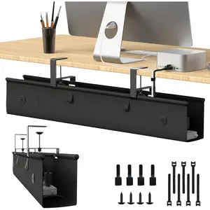 Under Desk  Management Tray, 40-inch No-Drill Cord Organizer with Anti-Sag Reinforced Base, Fabric Wire Management Hider for Standing Desk, Office & Gaming Accessories - Black