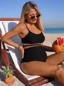 NANCY Maternity Boho Y2K Maternity Swimwear - Pleated Shorts Elegant Swimsuit for Beach Vacation