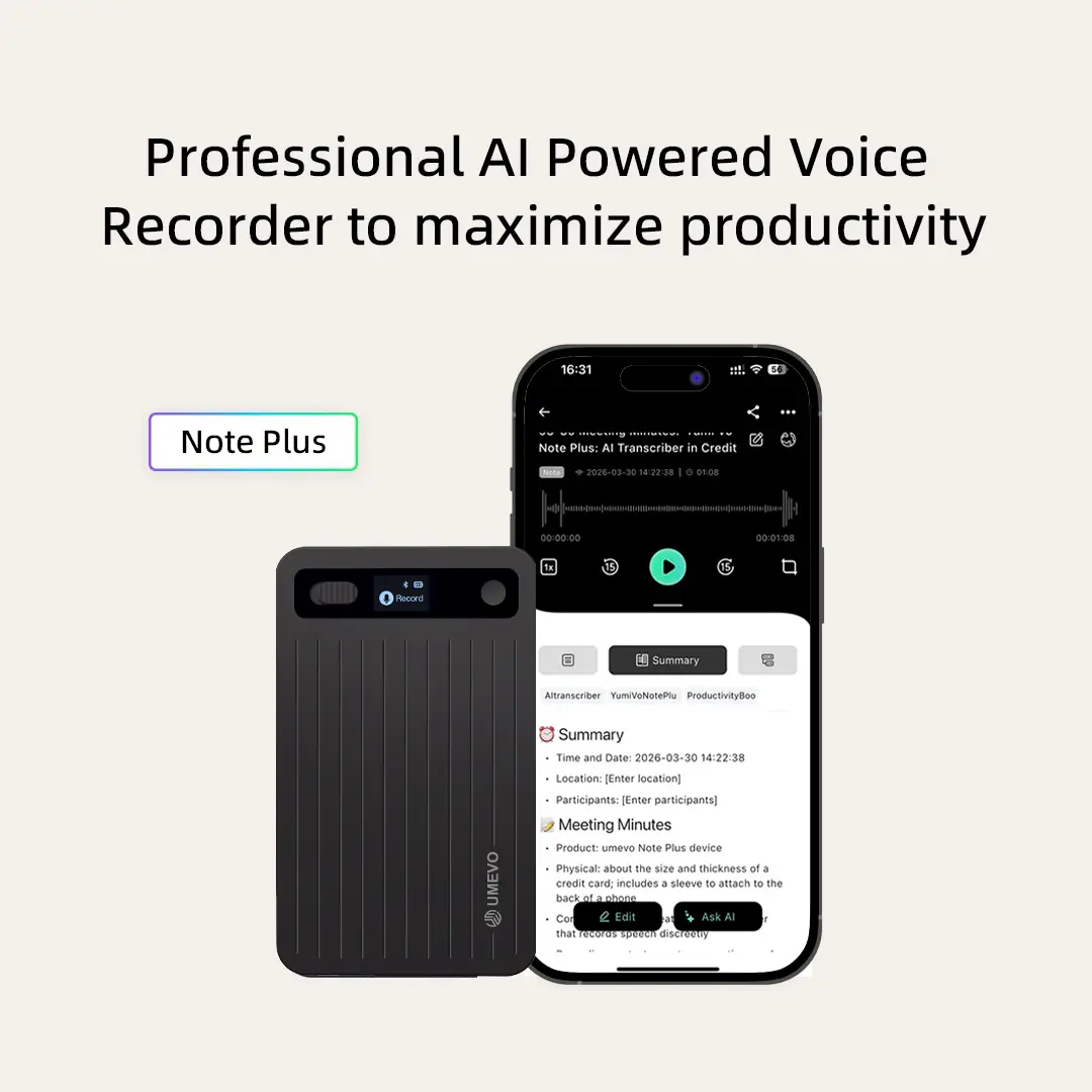 Umevo Note Plus Professional AI Voice Recorder for Business Meetings, Calls & Interviews, 2 Microphones, Instant View Display, 40-hour Battery Life, AI Transcription & Summary, Premium Office Gadget & Business Gift