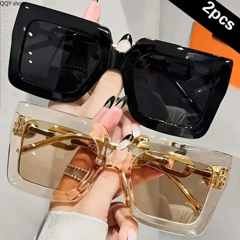 2 Pairs Unisex Oversized Luxury Women's Sunglasses - Rose Gold Frame, Gradient Lenses, Transparent Acrylic Shades, Fashion Transition Eyewear, Ideal for Beach, Travel, Casual Daily Outdoor Sports Use