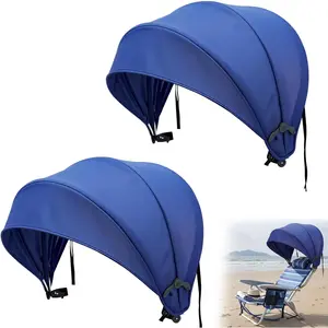 2 Pcs Extra Large Foldable Beach Chair Umbrella Canopy with Adjustable Clamp Sun Shade for Beach Camping Fishing Lounge Outdoor Activities - Dark Blue