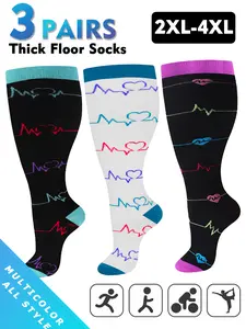 Unisex Plus Size Compression Socks 4-Pack, 20-30 Mmhg Knee-High, Ideal for Running, Athletic Performance & Recovery, Promotes Blood Circulation, Socks for Support