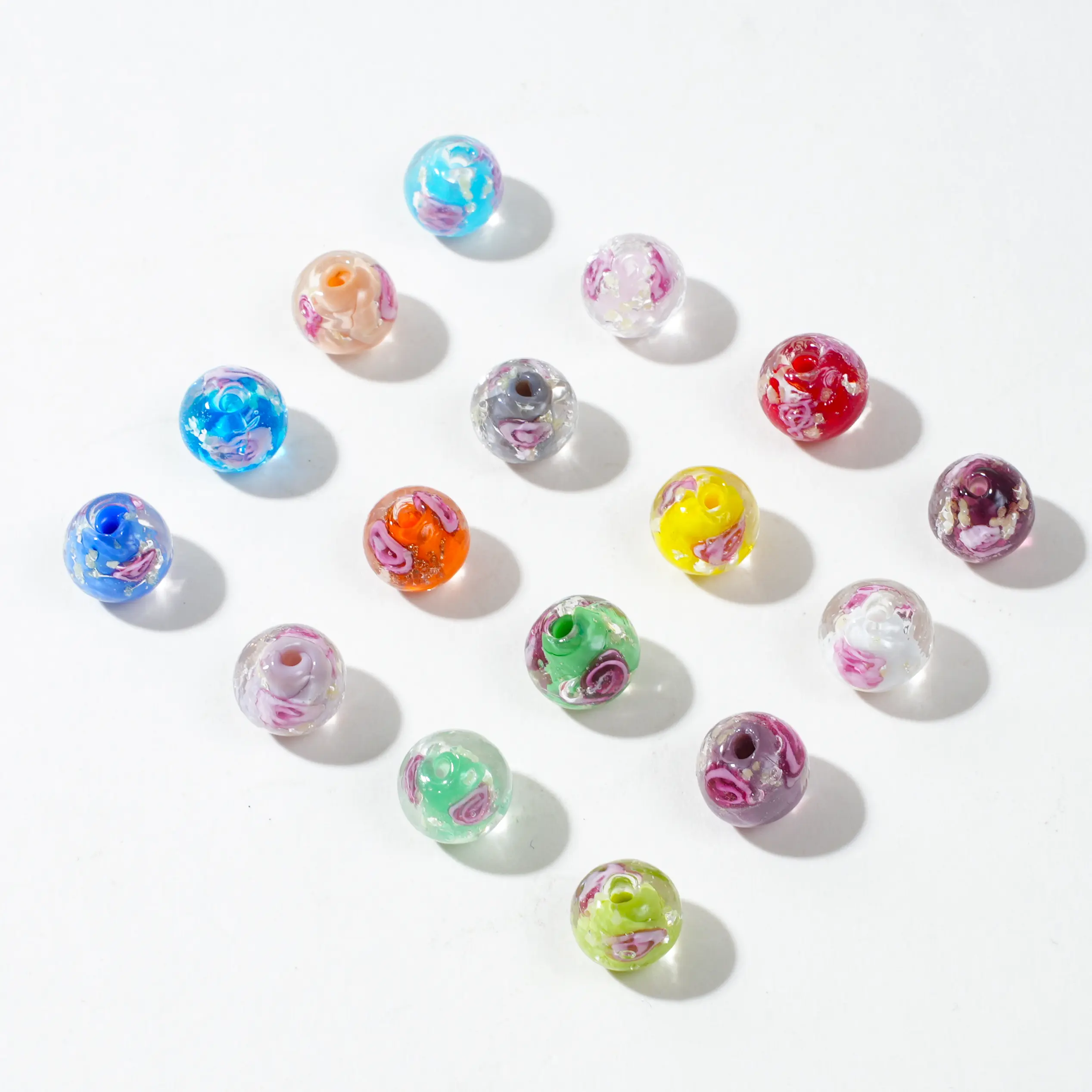 “Luminous Core RoseFlower Glass Beads with GoldSand Inlay – GlowintheDark DIY Beads for Bracelets & Necklaces”