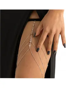Sexy Simple Rhinestone Leg Chain Crystal Body Chains Bikini Body Accessory Jewelry Summer Beach Stretchy Crystal Thigh Chain Jewelry for Women
