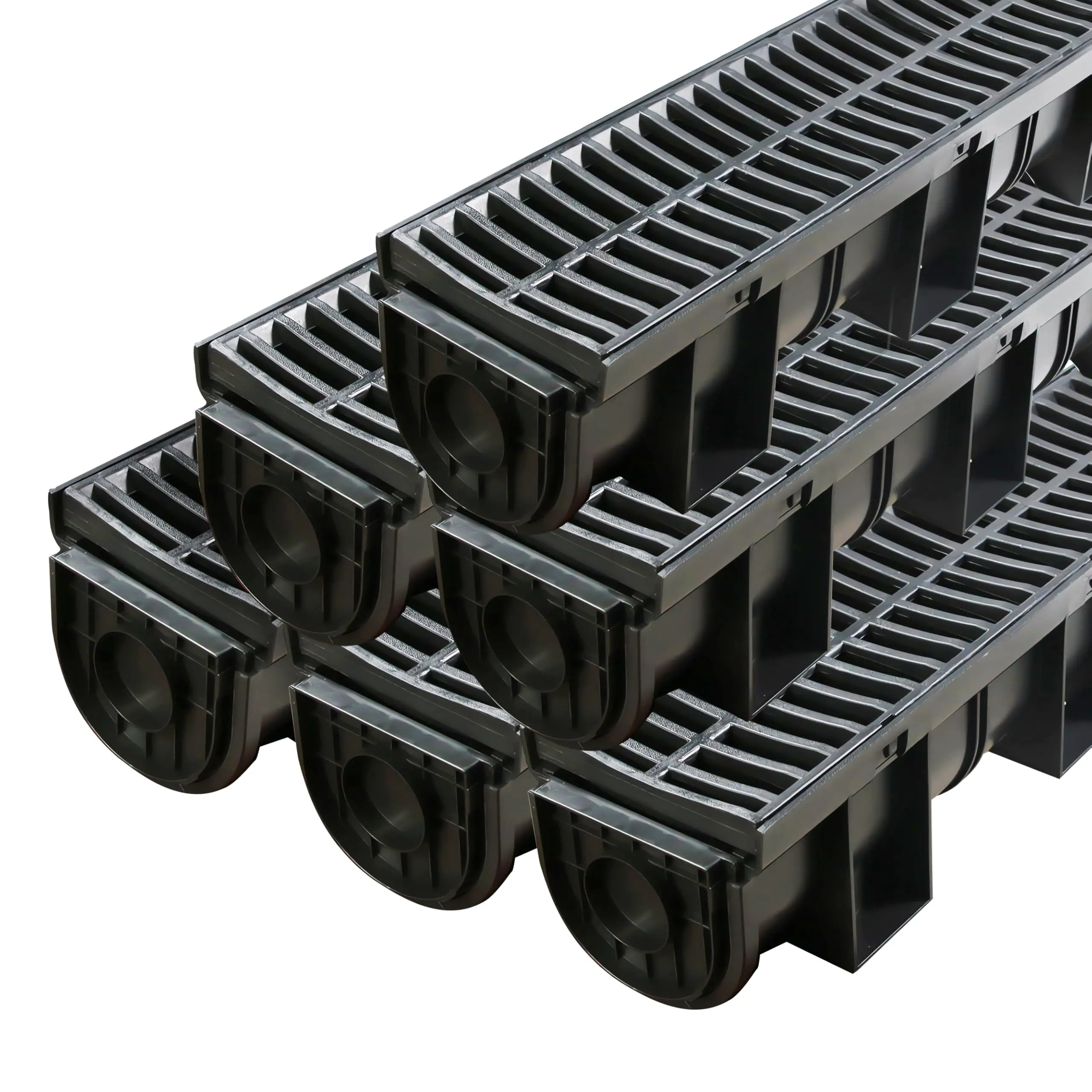 [Deals For You] 5.9x5.1 Inch Trench Drain System, with Plastic Grate, 6 Pack Garden Drain with 6 End Caps,  HDPE Channel Drainage for Garden Driveway Yard Sidewalk