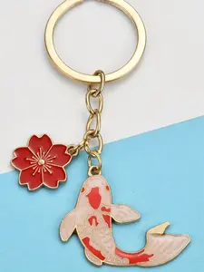 Lucky Koi Fish Cherry Blossom Keychain, Simple Design Creative Fashion Gift Pendant, Unique Accessory for Everyday Use, Floral Pattern