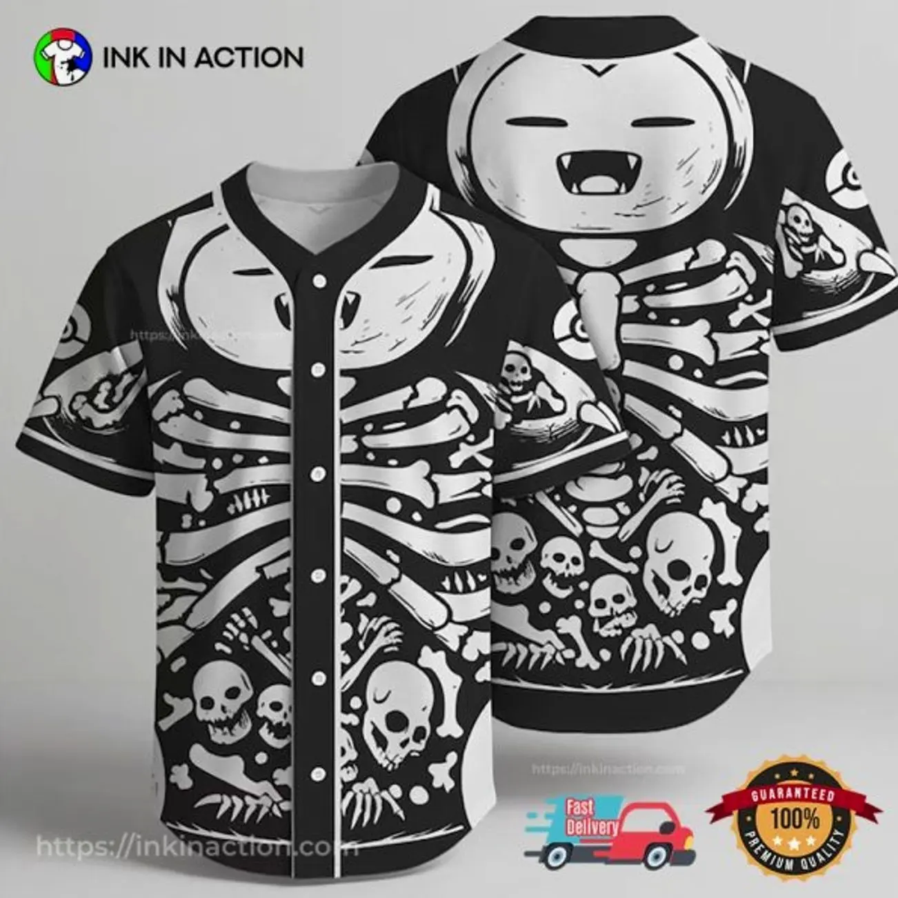 Snorlax Skeleton Graphic Baseball Jersey 6OJ