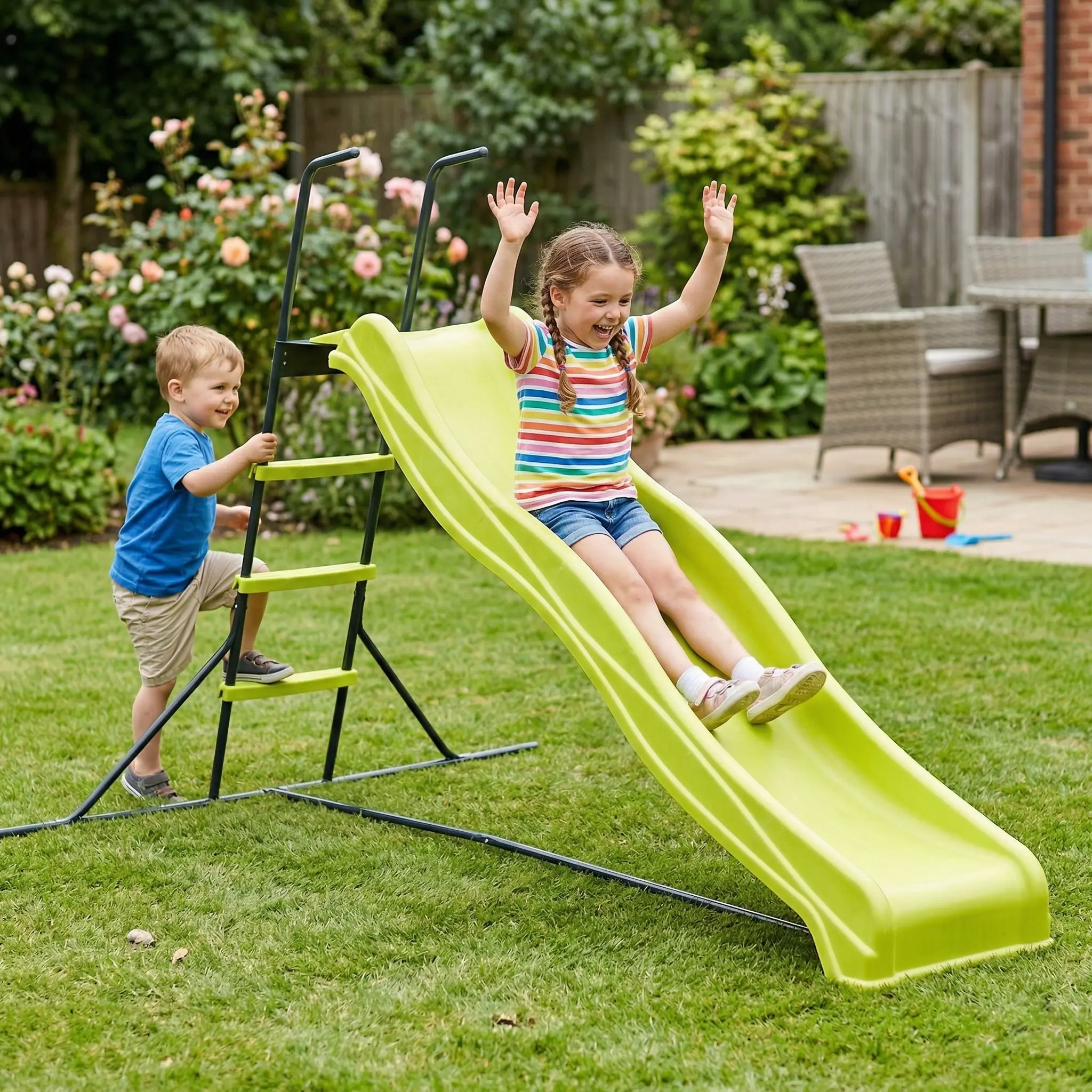 2.2M kids plastic slide indoor Freestanding playground equipment children plastic slide kids indoor slide green