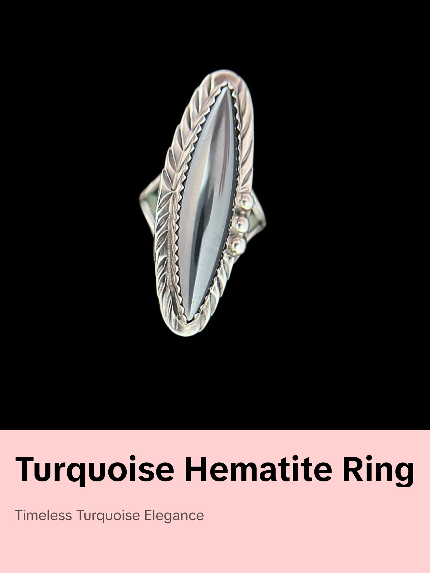 Size 5-925 Sterling Silver Turquoise Diamond Shaped Hematite Ring