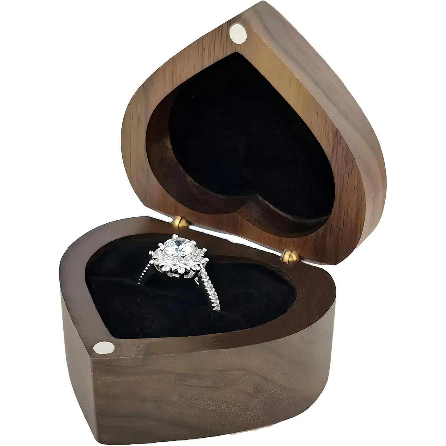 Wooden Heart shape ring box single 1 slot,Personalized  ring Holder Case box for Proposal Engagement Wedding Ceremony Anniversary Romantic Heart Ring  box( lining black)