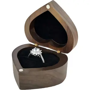 Wooden Heart shape ring box single 1 slot,Personalized  ring Holder Case box for Proposal Engagement Wedding Ceremony Anniversary Romantic Heart Ring  box( lining black)