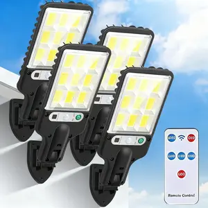 4 Sets Solar Powered LED Street Lights with 120/108 LEDs Each – Smart Remote & IP65 Motion Sensor – 3 Modes (Security/Dim/Highlight) for Pathways, Garages, Backyards & Front Yards – Heavy-Duty Waterproof Lighting Solution for Home & Outdoor Areas