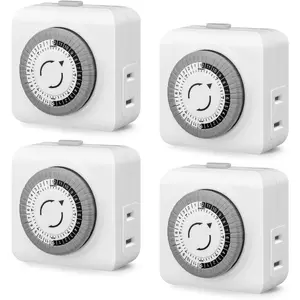 Timers for Electrical Outlets Indoor,  Outlet Timer 2-Prong,24-Hour 30 Minute Daily /Off Cycle, Mini Plug-in Mechanical Timers for Christmas Lights, Lamps, Grow Light (4 Pack)