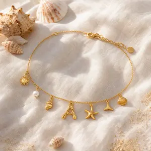 Waterproof 14K Gold Plated Shell Necklace | Tarnish-Free Starfish Initial Pendant | Boho Beach Vacation Jewelry for Women