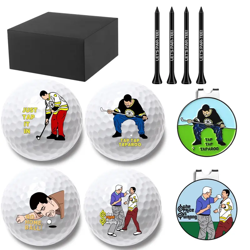 Funny Golf Ball Gift Set, Including 4 Balls, 4 Tees & 2 Markers, Golf Accessories for Men, Perfect Gifts for Golf Lovers, Golf Item