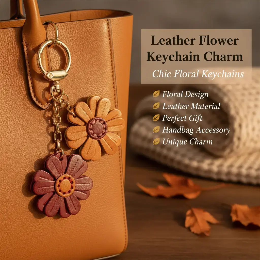 BloomWish S Leather Flower Keychain Fall Keychain for Women Fall Bag Charms Purse Charms for Handbags Tote Bags Gifts