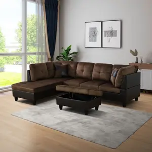 Brown Lint And PVC 3-Piece Couch Living Room Sofa Set