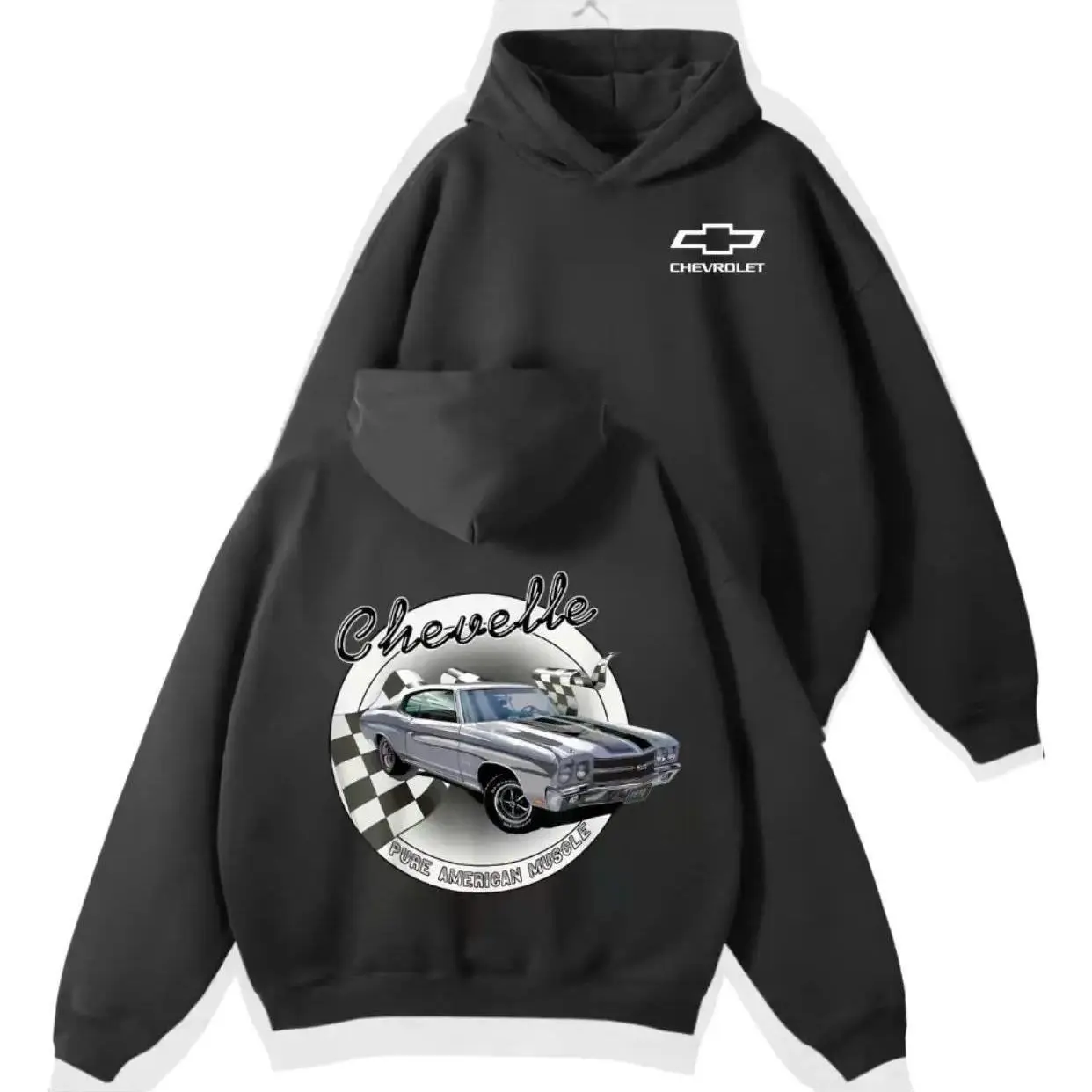 Chevelle Muscle Car Hoodie, Classic Racing Pullover Muscle Winter Streetwear, Vintage Style Unisex Car Fans
