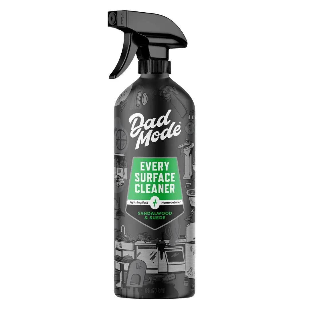 DadMode Multipurpose Cleaner Spray - 16oz Aluminum Bottle, Sandalwood & Suede Scented, Streak-Free, Kid-Mess Ready, Mom-Approved Non-Fabric Multi-Surface Interior Cleaner for Kitchen Household Cleaning Supplies