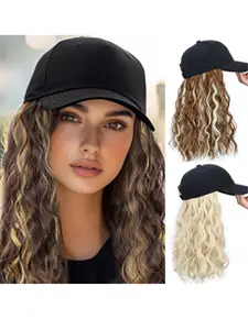 Women's Baseball Cap Wig Set, Synthetic Hair Wig, Medium-Length Water Ripple Design, Perfect Holiday Gift for Girlfriend, Friend, Family, Daily Party Use