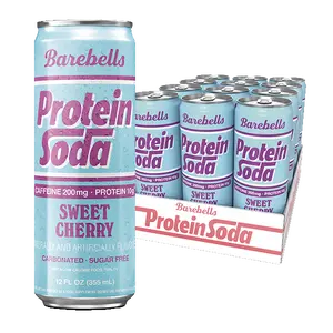 Barebells Protein Soda Sweet Cherry - 12 Count – 12 FL OZ (355 mL) - Protein Soda with 200mg Caffeine and 10g of Protein - On The Go Protein Refreshment