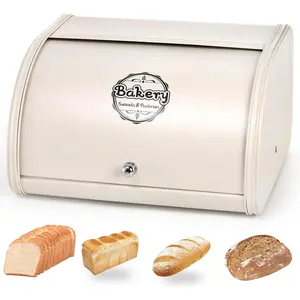 Countertop Bread Box, Bread Container for Kitchen,  Metal Roll Top Bread Storage Holder, 1950s Farmhouse Rustic Baking Dispenser Bin for Dry  Save, 11.8" L x 10" W x 6.7" H